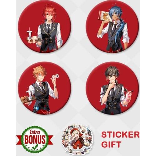 Genshin Impact Badge KFC Brooch Zhongli Tartaglia Diluc Kaeya Metal Pins Cosplay Anime Game Clothes Backpack Decor Gifts