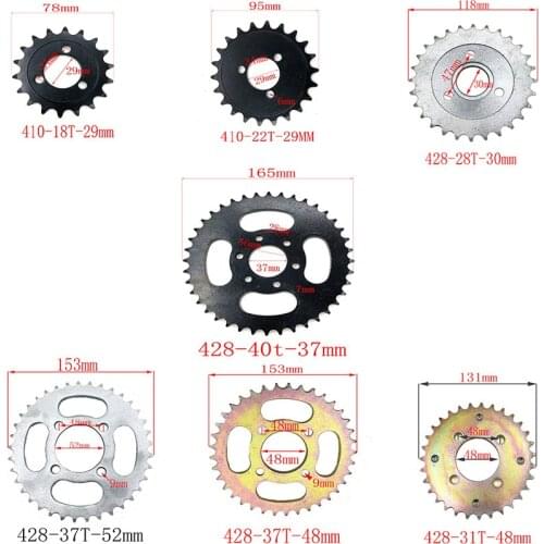 Newest motorcycle scooter drive gear 410 428 big sprocket 18T 22T 28T 31T 37T 40T sprockets free shipping