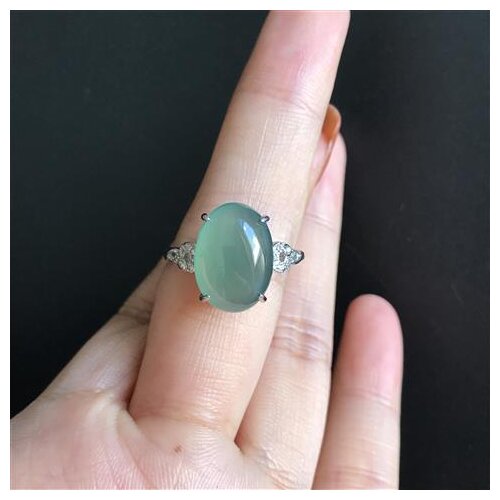 Designer original new silver inlaid natural chalcedony oval opening adjustable ring simple temperament ladies silver jewelry