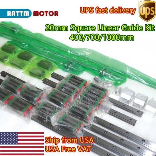USA Ship! 6Pcs 20mm Square Linear Guide 400/700/1000mm&Ball Screw SFU1605-400/700/1000mm with Nut&BK/BF12&Coupling Set