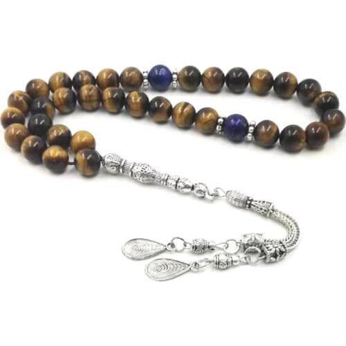 Natural lapis lazuli Tasbih 2019 style Tiger eyes natural stone rosary islam New style prayer beads 33 66 99 beads tasbih prayer