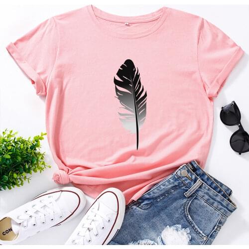 Feather Graphic Tees for Women Cotton Short Sleeve Tee Woman T-Shirts Female Shirt Tops Summer Casual Clothes Free Spirit Nature