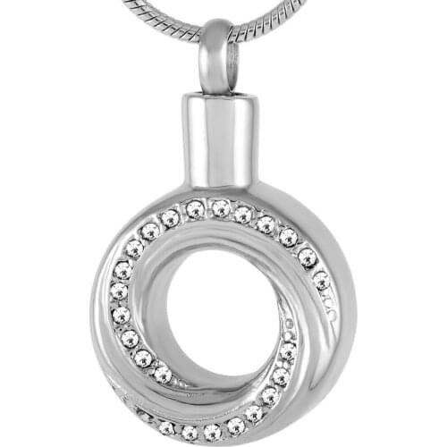 IJD9228 Stainless Steel Inlay Crystal Circle of Life Cremation Memorial for Ashes Urn Necklace for Pet Keepsake Pendant Jewelry