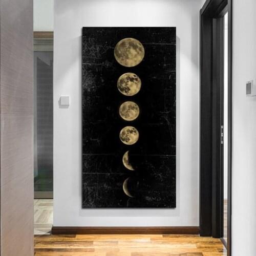 Nordic Big Size Golden Art Canvas Painting Moon Wall Art Picture Minimalist Poster Print Universe Painting Home Decor Interior