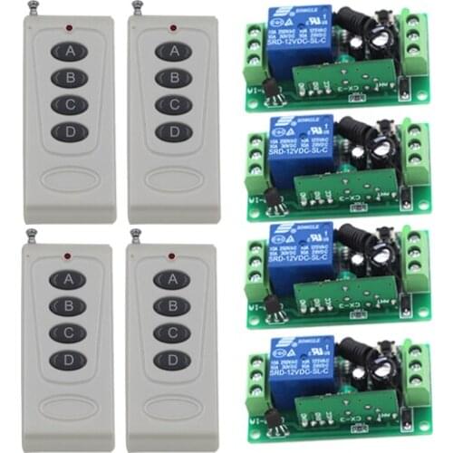 ABCD Key Radio Remote Control Switch Smart Home 1CH Wireless Remote Control Switch Relay Learning Code 4 Transmitter 4 Receiver
