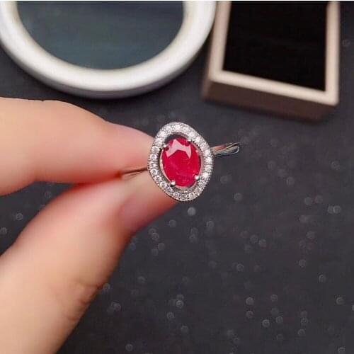 Elegant 925 Silver Ruby Ring for Daily Wear 5mm*7mm Natural Africa Ruby Silver Ring Real Sterling Silver Ruby Jewelry