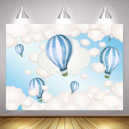 Beautiful Blue Hot Air Balloon Series Background Boys Birthday Party Decoration Photography Studio 3D Digital Backdrop Cloth