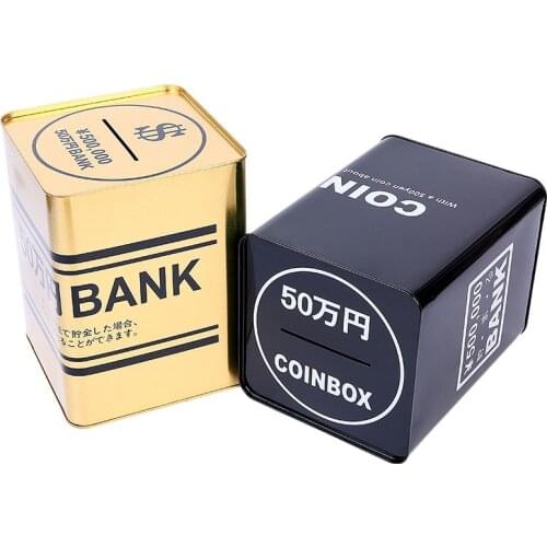 Creative Large Piggy Bank Coin Box Gold Metal Money Boxes Paper Money Jar Safe Box Piggy Bank for Paper Money Square Gift FP073