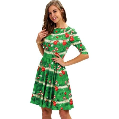 Autumn Hot Sales Polyester Middle Sleeve Women Dress Round Collar Slim-Fit Printing Fashion Casual Dress