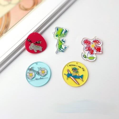 Cute cartoon translucent acrylic decorative piece, fun hand-painted wind dinosaur flower pendant diy jewelry accessories