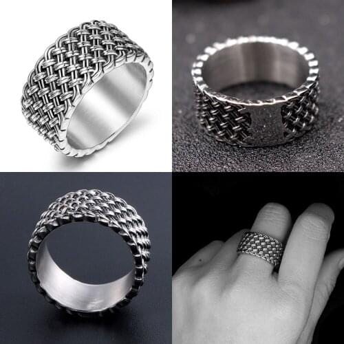 316L Weave Knit Men Calvarium Skull Punk Vintage Ring Gothic High Quality Stainless Steel Biker Rings Motorcycle jewellery