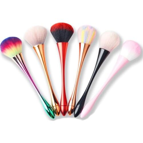 Aluminum Handle Nail Art Soft Dust Cleaner Cleaning Brush 6 Color Acrylic UV Gel Powder Removal Manicure Makeup Tools