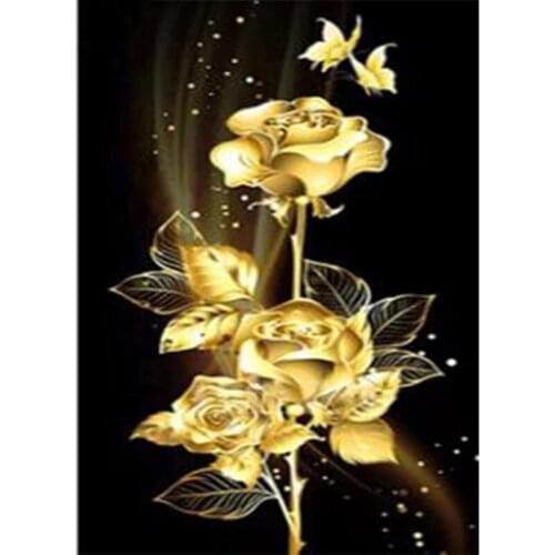DIY 5D Diamond Painting Gold Rose Full Drill Square Round Diamond Embroidery Flower Wall Decorations Cross Stitch Craft Kit P927
