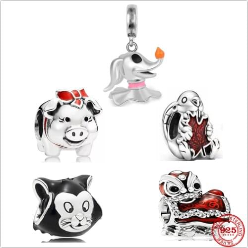 New Silver 925 Elephant Squirrel Pig Dog Owl Lion Dance Charm Bead Fit Original Pandora Bracelet DIY Jewelry For Women Gift