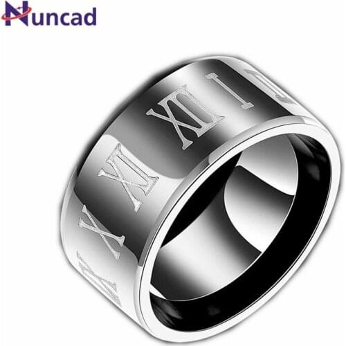 Nuncad Men Cool Black Letter Titanium Stainless Steel Ring Alliance Mariage Anel Preto Aneis Masculino Erkek Yuzuk US Size 7-10