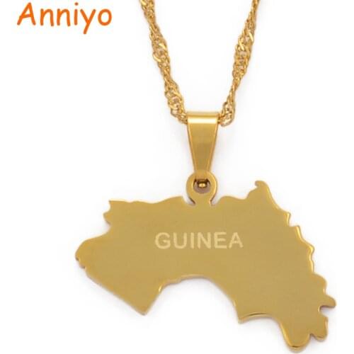 Anniyo The Republic of Guinea Map Pendant Necklace Women Girls Gold Color Jewelry Map Of Guinea Necklaces Guinee #101321