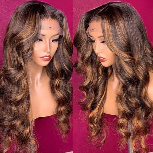 Highlight Wavy Lace Front Human Hair Wigs Blonde Ombre Body Wave Hair 180% T Part Lace Wig Brazilian Remy Hair Brown Human Hair