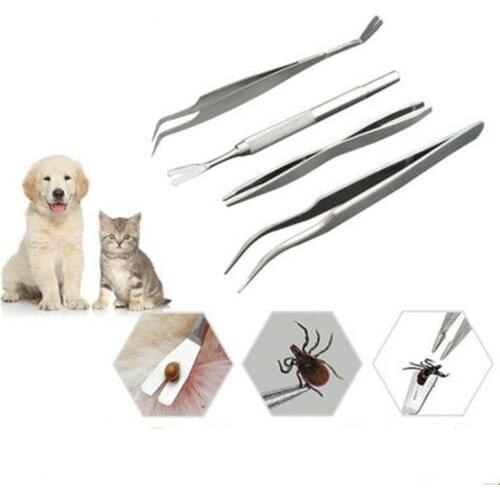 2 In 1 Stainless Steel Tick Tweezers Professional Quick Tick Removal Tool for Cat Dog People Pet Supplies Dog Accessories 20E