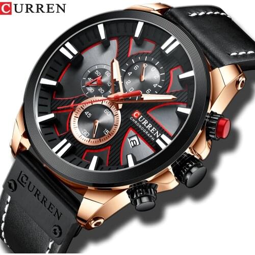 Luxury Mens Watches Fashion Chronograph Sport Quartz Wristwatch CURREN Leather Strap Watch With Date Reloj Hombre Luminous Hands