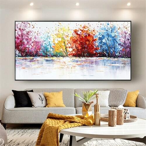 Handpainted Oil Painting On Canvas Color Tree Red Flower Oil Painting Abstract Modern Canvas Wall Art Living Room Decor Picture