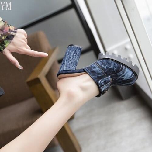 HOT Summer Women Sandals Baotou Denim Slides Shoes Square Heels Bottom Outdoor Beach Casual Platform Non-slip Footwear Sexy