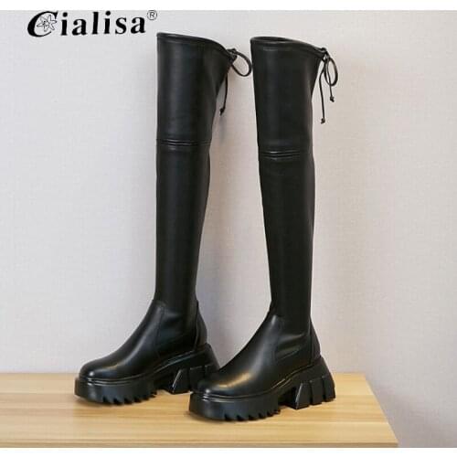 Kanseet High Boots Women Round Toe Autumn HIgh Heels Platform Shoes 2020 Newest Genuone Leather Slim Sexy Over Knee Boots