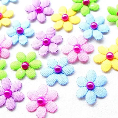 Suoja 50pcs/pack flower felt padded applique with pearl Crafts for garment accessories and Girl Hair Jewelry Decoration 30