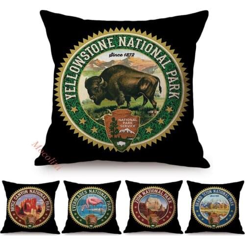 Famous National Park Vintage Poster Style Home Decoration Cushion Cover Yak Flamingo Forest Cotton Linen Sofa Chair Pillow Cases