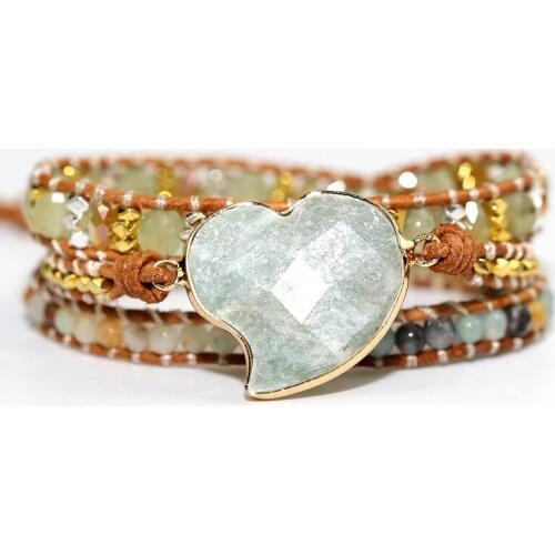 High quality Weaving handmade friendship Amazonite stone heart charm Bracelet Women boho couples Wrap Bracelet Christmas Jewelry