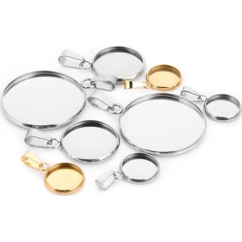 Xinyao 20pcs 10mm 12mm 16mm 20mm 25mm Stainless Steel Necklace Pendant Tray Gold Steel Cabochon Base Setting for DIY Jewelry