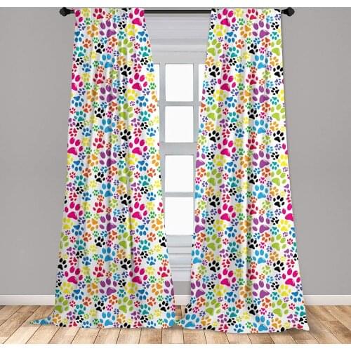 Dog Curtain for Kids Room Colorful Little Paws Steps Childish Artwork Cartoon Unusual Traces Lightweight Window Drapes