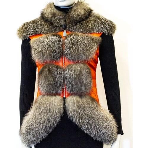 Women Autumn Winter Spring Original Natural Fox Fur Red %100 Genuine Leather Comfortable Famale Sleeveless Fox Collar Vest