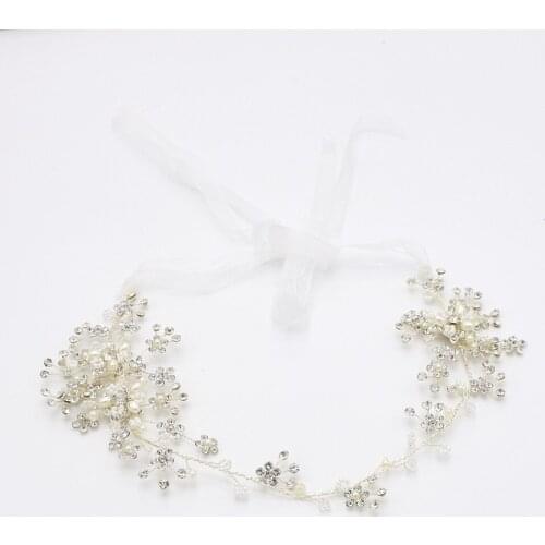 Handmade Simulated Pearl Bridal Hair Accessories Rhinestone Crystal Flower Leaf Bridal Wedding Headband Tiara Women