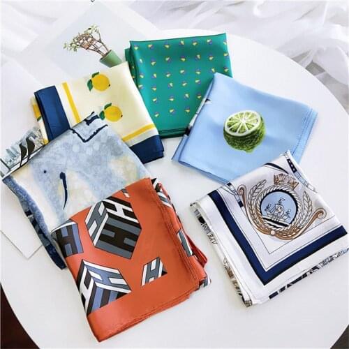 70*70cm New Women Silk Scarf Print Hijab Shawl Foulard Square Head Stylish Female Femme Hair Tie Band Neck Wear Bandana