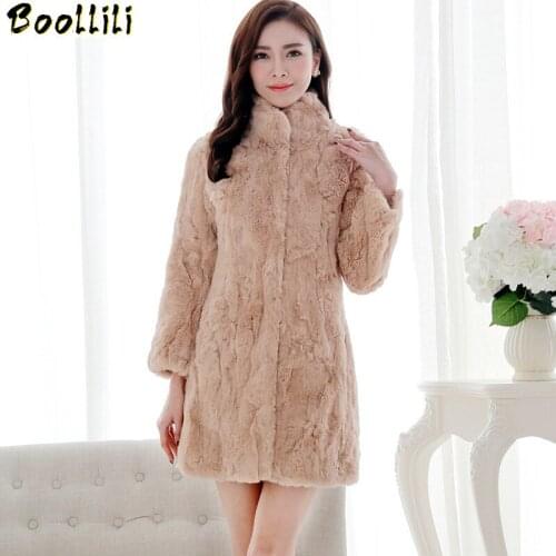 Boollili 2020 Real Rex Rabbit Fur Coat Womens Natural Fur Coats Winter Warm Jackets For Women Long Slim Outerwear