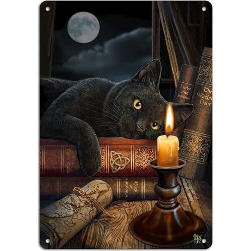 TIN SIGN -"WITCHING HOUR" wall decoration outdoor decor metal plate cat tin sign