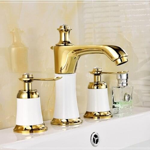 Vidric Golden Bath Faucet Double Handle 3 Holes Deck Mounted Sink Faucet Hot &Cold Mixer tap Bathroom Faucet