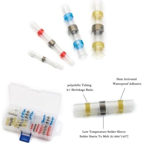 100PCS Waterproof Solder Seal Heat Shrink Butt Connectors Soldering Sleeve Wire Cable Terminal Electrical Connector 26-10 AWG