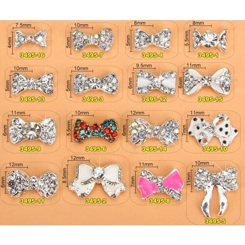 100Pcsx Crystal Nail Decoration Bow Elegant Flower Jewelry Silver Strass Charms Drop Reindeer Design For Nails