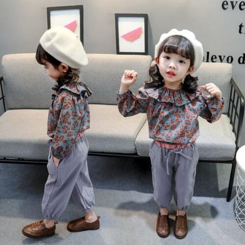 Fashion Children Printed Spring Autumn Baby Girls Clothes Cotton full print Shirts Pants 2Pcs/sets Infant Kids Toddler Clothing