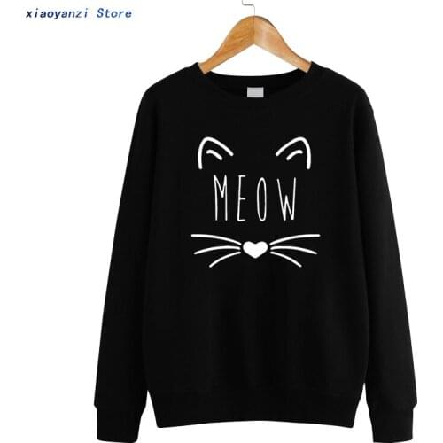 2019 cotton Women Sweatshirts Unisex funny Girls Hoodies casual Lovely Cat Print Sweatshirt Pullovers euu95471