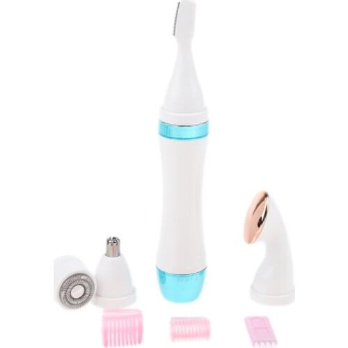 4 In 1 Women Electric Eyebrow Facial Nose Hair Remover Trimmer Groomer Set