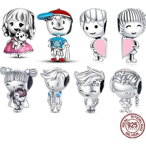 925 Sterling Silver Little Boy & Little Girl Charm Fit Original 3mm Bracelet&Bangle Making Fashion DIY Jewelry For Women