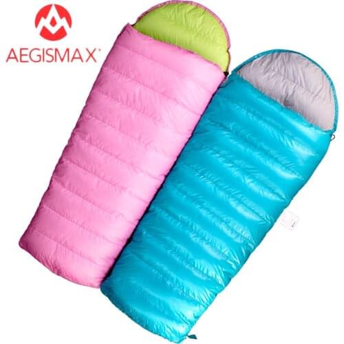 AEGISMAX Children Envelope Down Sleeping bags Filling 95% White Goose Down for Kids Outdoor Hiking Camping Blue Pink