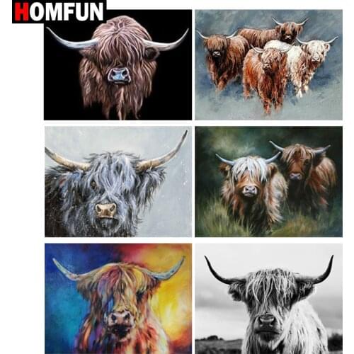 HOMFUN Diamond painting "Animal cow" Full Square/Round Drill Wall Decor Inlaid Resin Embroidery Craft Cross stitch