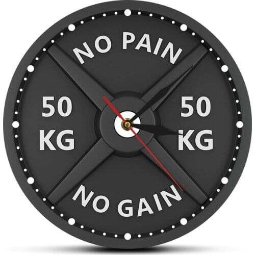 NO PAIN NO GAIN 50KG Barbell 3D Modern Wall Clock Weight Lifting Dumbbell Bodybuilding Wall Watch Gym Workout Strongman Gift