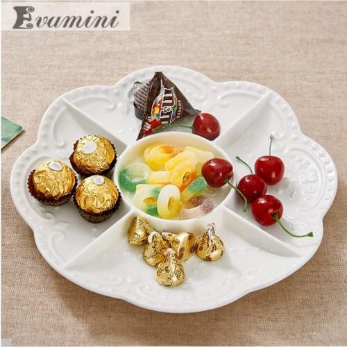 10inches White Ceramic Five Grid Platter Western Restaurant Fruit Dish fruit platter Snack Tray