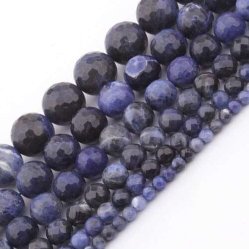 4-12mm Round Faceted Blue Sodalite Beads Natural Stone Beads For Jewelry Making Beads Bracelets For Women 15'' DIY Beads
