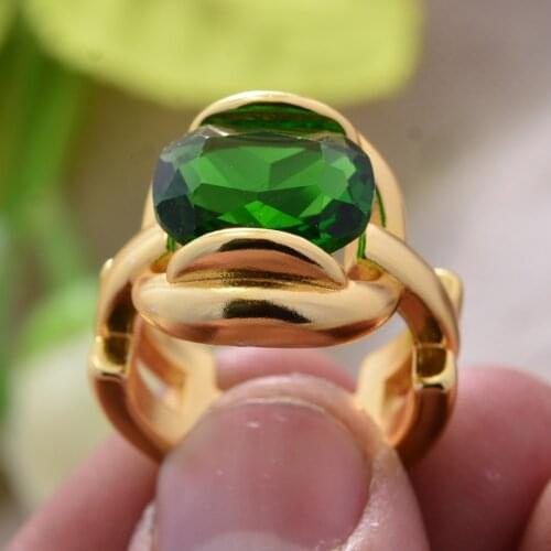 BVB29 925 Sterling Silver Exaggerated Yellow Gold Color Big Green Crystal Ladies Wedding Ring Jewelry For Women Gift