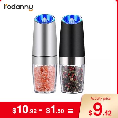Rodanny Electric Automatic Pepper and Salt Grinders Stainless Steel Gravity Herb Spice Mill Adjustable Coarseness Kitchen Tools